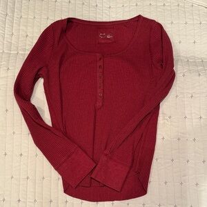 Aerie Burgundy Ribbed Long Sleeve Top
